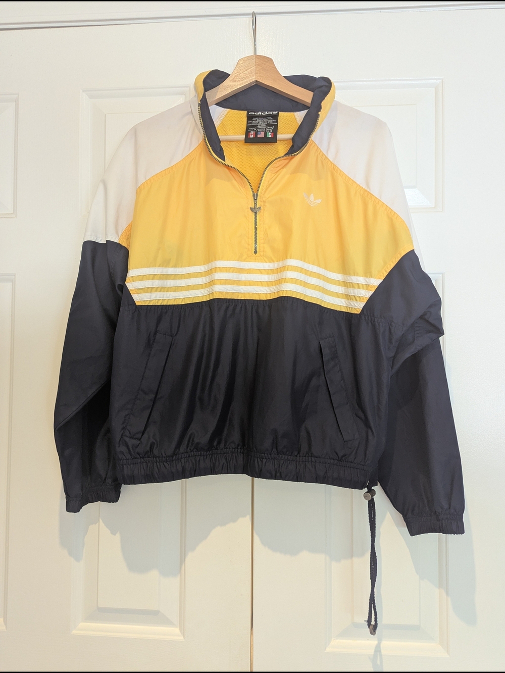 Vintage Adidas Colorblock Windbreaker Jacket Yellow, Navy, White 90s Streetwear